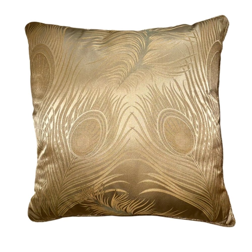 Surya gold and green peacock feather throw pillow